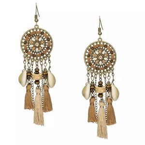 Bohemian Round Floral Shell Tassel Dangle Earrings